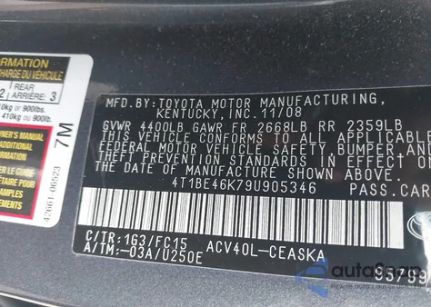 2009 Toyota Camry Se из США, поврежденный, VIN 4T1BE46K79U905346